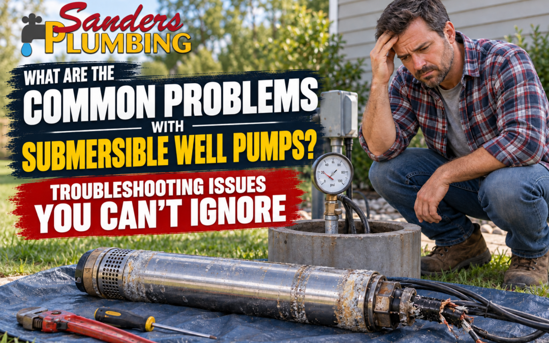 Homeowner inspecting a faulty pump during submersible well pumps troubleshooting.